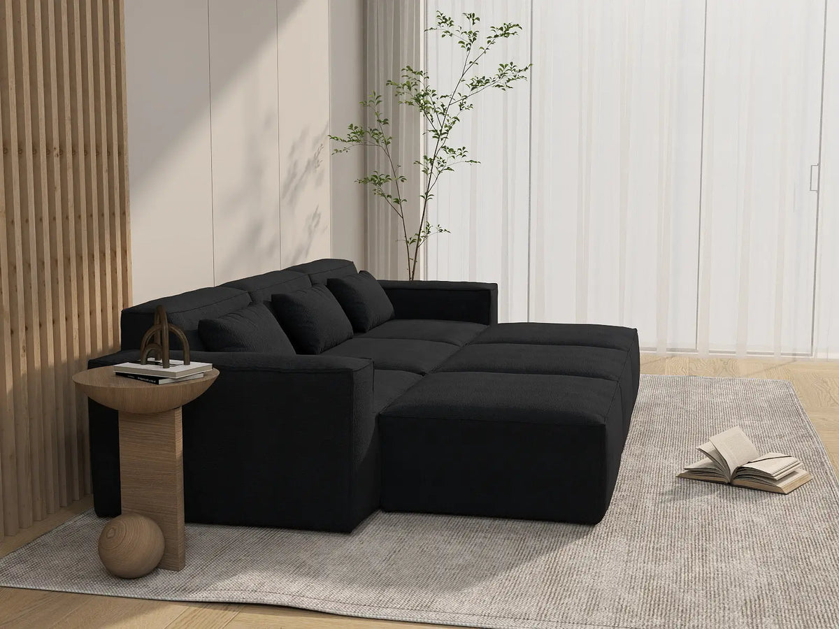 Forma Black 3-Seater Pit Sectionals | 6-Piece (includes 3 ottomans), Cloud Velvet Fabric, Fixed Upholstery