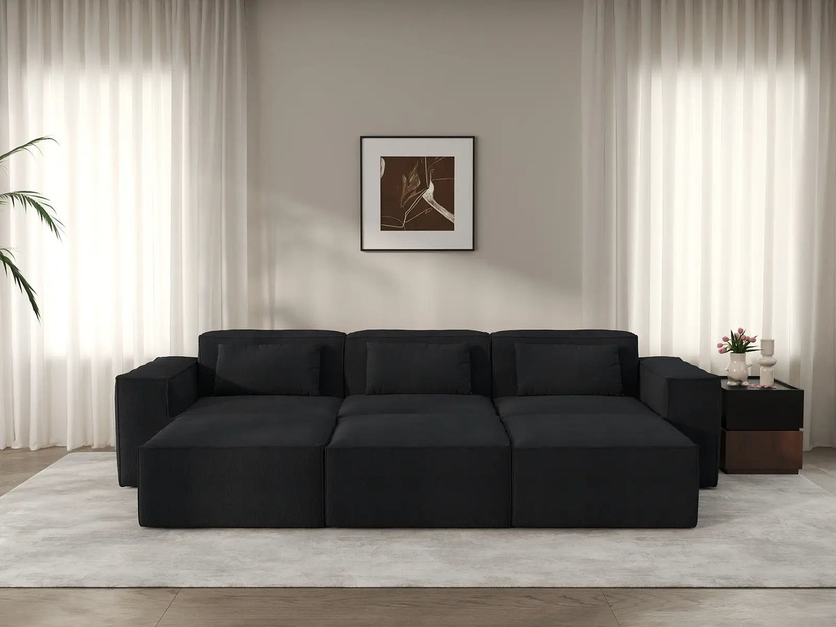 Forma Black 3-Seater Pit Sectionals | 6-Piece (includes 3 ottomans), Cloud Velvet Fabric, Fixed Upholstery