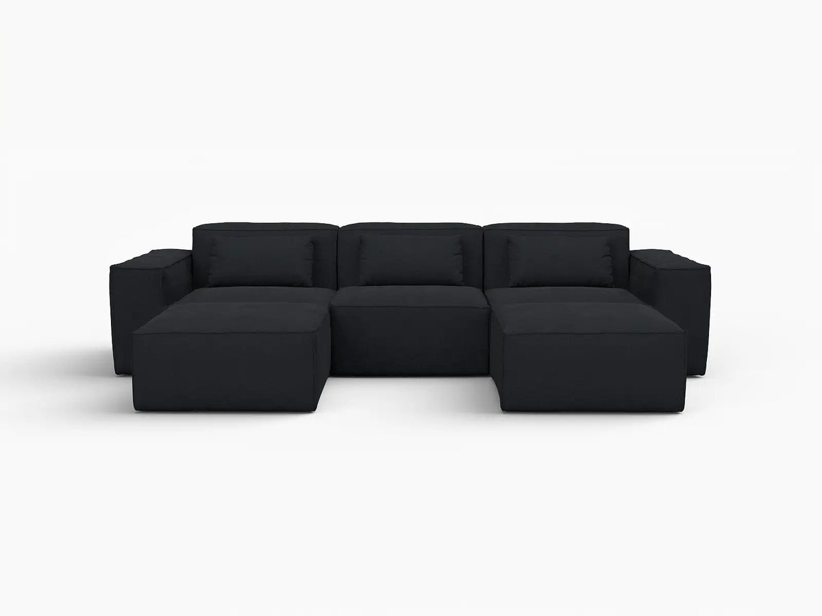 Forma Black 3-Seater U-Shaped Sectionals | 5-Piece (includes 2 ottomans), Cloud Velvet Fabric, Fixed Upholstery