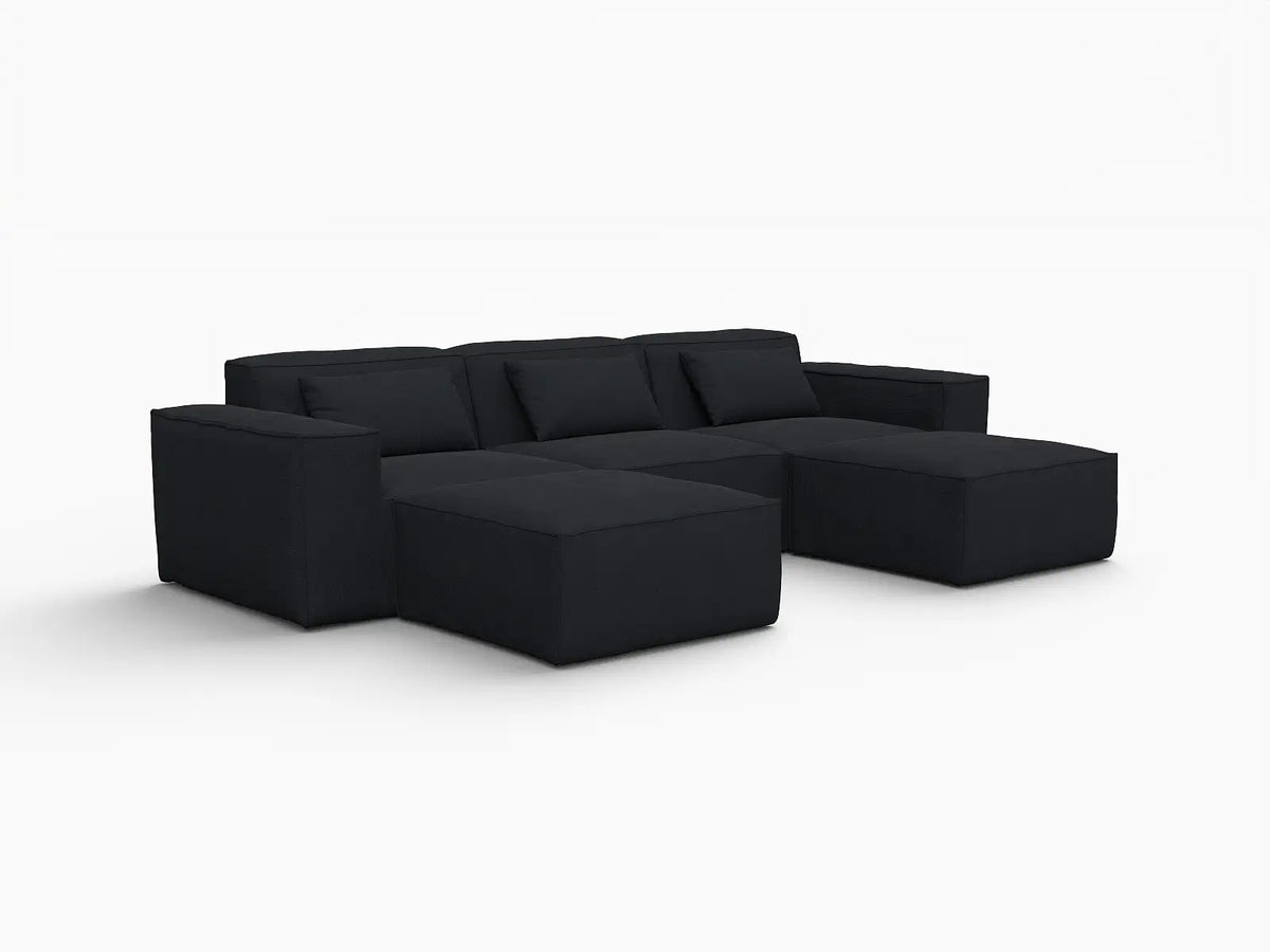 Forma Black 3-Seater U-Shaped Sectionals | 5-Piece (includes 2 ottomans), Cloud Velvet Fabric, Fixed Upholstery