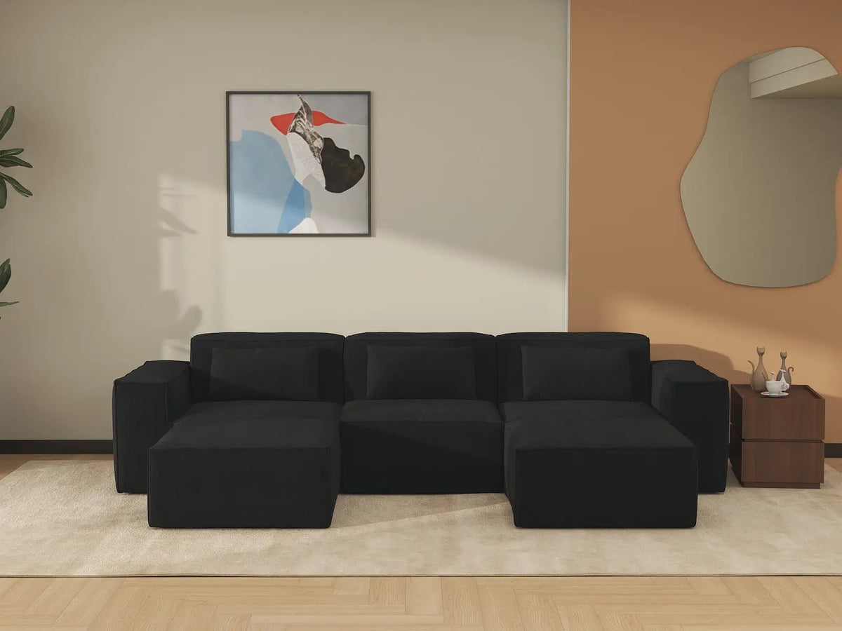 Forma Black 3-Seater U-Shaped Sectionals | 5-Piece (includes 2 ottomans), Cloud Velvet Fabric, Fixed Upholstery