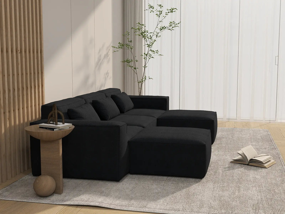 Forma Black 3-Seater U-Shaped Sectionals | 5-Piece (includes 2 ottomans), Cloud Velvet Fabric, Fixed Upholstery