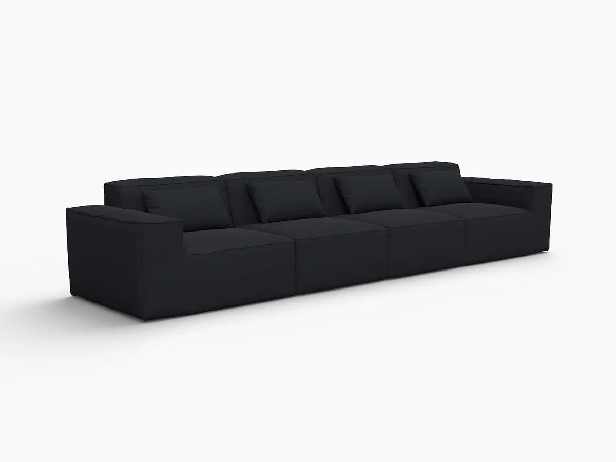 Forma Black 4-Seater Couch Sectionals | 4-Piece, Cloud Velvet Fabric, Fixed Upholstery