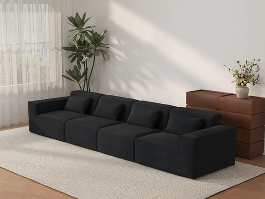 Forma Black 4-Seater Couch Sectionals | 4-Piece, Cloud Velvet Fabric, Fixed Upholstery