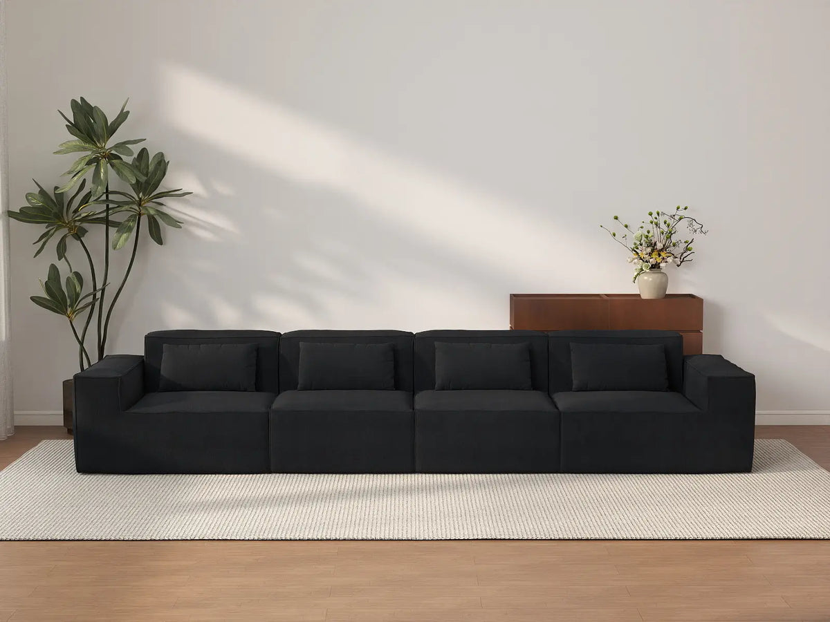 Forma Black 4-Seater Couch Sectionals | 4-Piece, Cloud Velvet Fabric, Fixed Upholstery