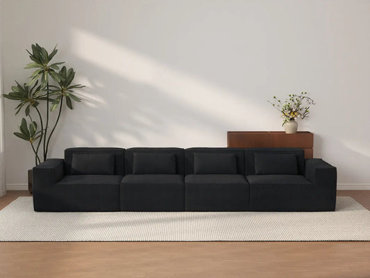 Forma Black 4-Seater Couch Sectionals | 4-Piece, Cloud Velvet Fabric, Fixed Upholstery
