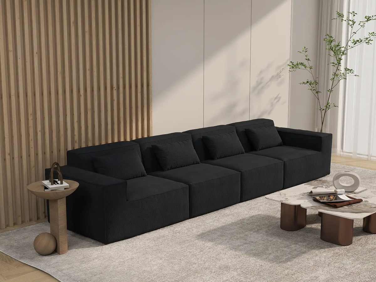 Forma Black 4-Seater Couch Sectionals | 4-Piece, Cloud Velvet Fabric, Fixed Upholstery