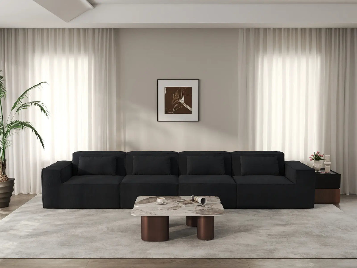 Forma Black 4-Seater Couch Sectionals | 4-Piece, Cloud Velvet Fabric, Fixed Upholstery