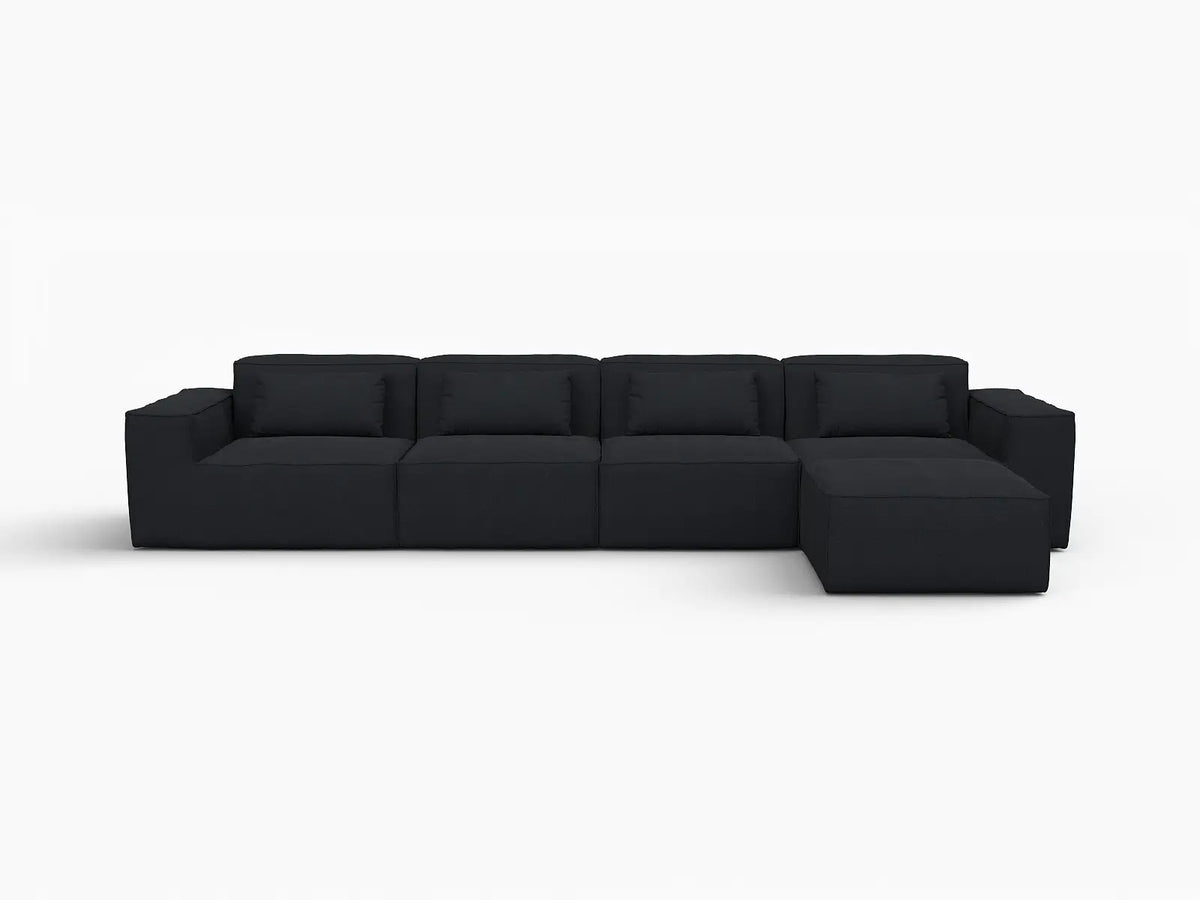 Black 4-Seater L-Shaped Sectional | 5-Piece (Includes 1 Ottoman), Cloud Velvet Fabric, Fixed Upholstery