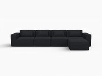 Black 4-Seater L-Shaped Sectional | 5-Piece (Includes 1 Ottoman), Cloud Velvet Fabric, Fixed Upholstery