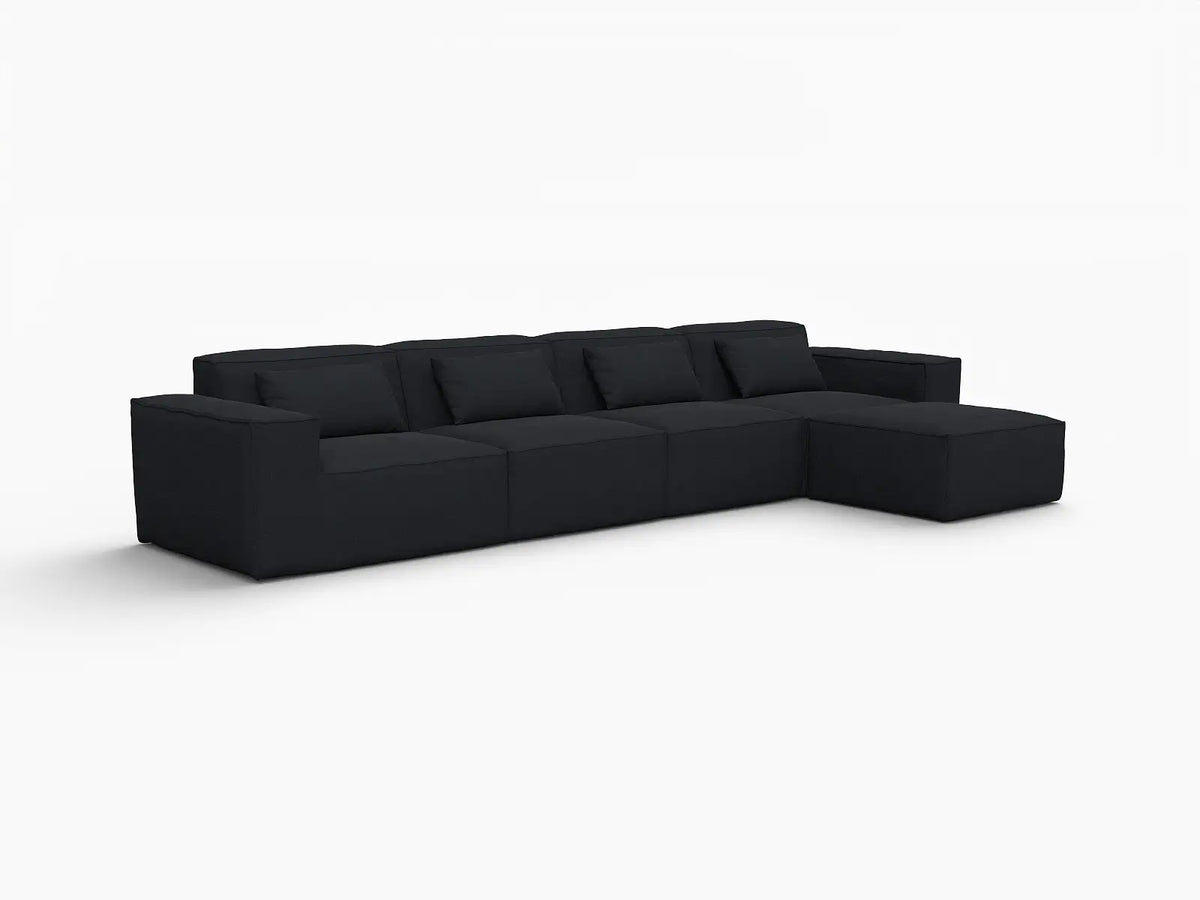 Black 4-Seater L-Shaped Sectional | 5-Piece (Includes 1 Ottoman), Cloud Velvet Fabric, Fixed Upholstery