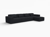 Black 4-Seater L-Shaped Sectional | 5-Piece (Includes 1 Ottoman), Cloud Velvet Fabric, Fixed Upholstery