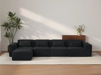 Black 4-Seater L-Shaped Sectional | 5-Piece (Includes 1 Ottoman), Cloud Velvet Fabric, Fixed Upholstery