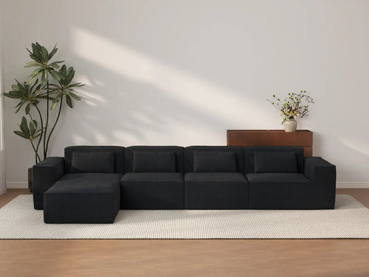 Forma Black 4-Seater L-Shaped Sectionals | 5-Piece (includes 1 ottoman), Cloud Velvet Fabric, Fixed Upholstery