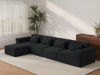 Black 4-Seater L-Shaped Sectional | 5-Piece (Includes 1 Ottoman), Cloud Velvet Fabric, Fixed Upholstery