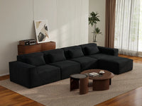 Black 4-Seater L-Shaped Sectional | 5-Piece (Includes 1 Ottoman), Cloud Velvet Fabric, Fixed Upholstery