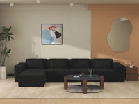 Black 4-Seater L-Shaped Sectional | 5-Piece (Includes 1 Ottoman), Cloud Velvet Fabric, Fixed Upholstery