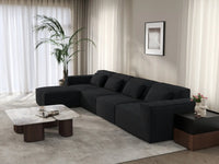 Black 4-Seater L-Shaped Sectional | 5-Piece (Includes 1 Ottoman), Cloud Velvet Fabric, Fixed Upholstery