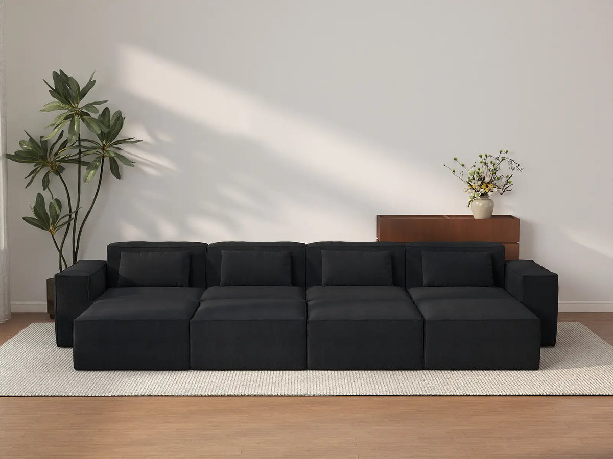 Forma Black 4-Seater Pit Sectionals | 8-Piece (includes 4 ottomans), Cloud Velvet Fabric, Fixed Upholstery