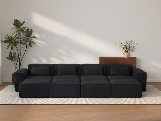 Forma Black 4-Seater Pit Sectionals | 8-Piece (includes 4 ottomans), Cloud Velvet Fabric, Fixed Upholstery