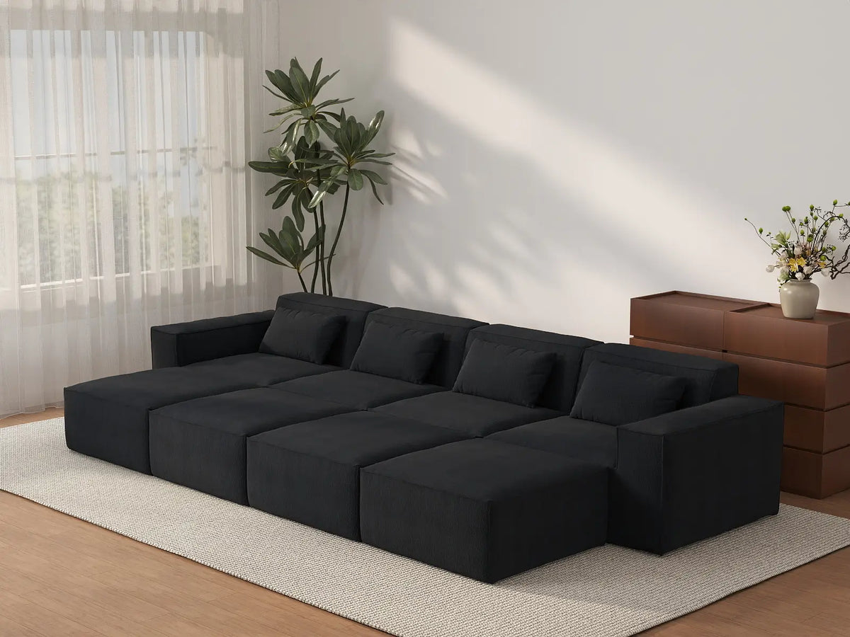 Forma Black 4-Seater Pit Sectionals | 8-Piece (includes 4 ottomans), Cloud Velvet Fabric, Fixed Upholstery
