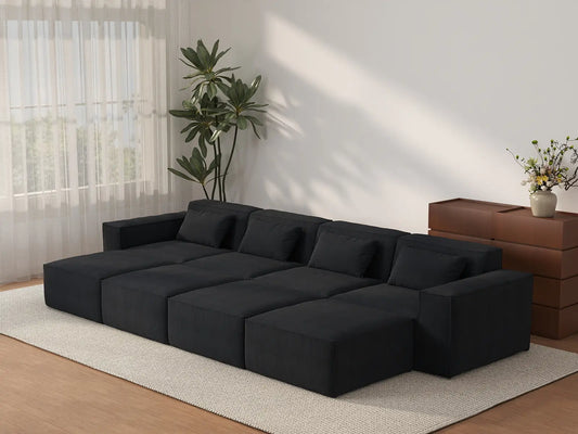 Forma Black 4-Seater Pit Sectionals | 8-Piece (includes 4 ottomans), Cloud Velvet Fabric, Fixed Upholstery