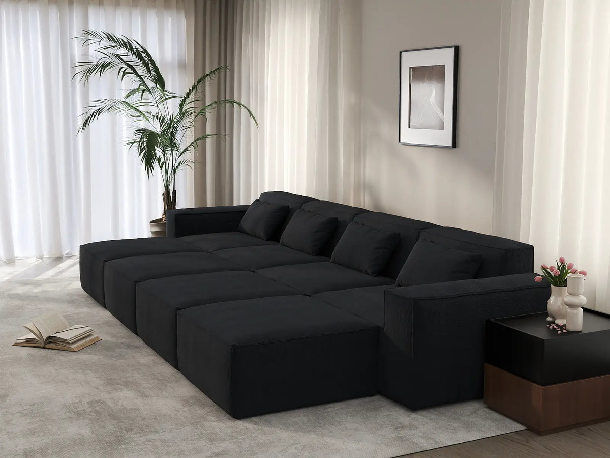Forma Black 4-Seater Pit Sectionals | 8-Piece (includes 4 ottomans), Cloud Velvet Fabric, Fixed Upholstery