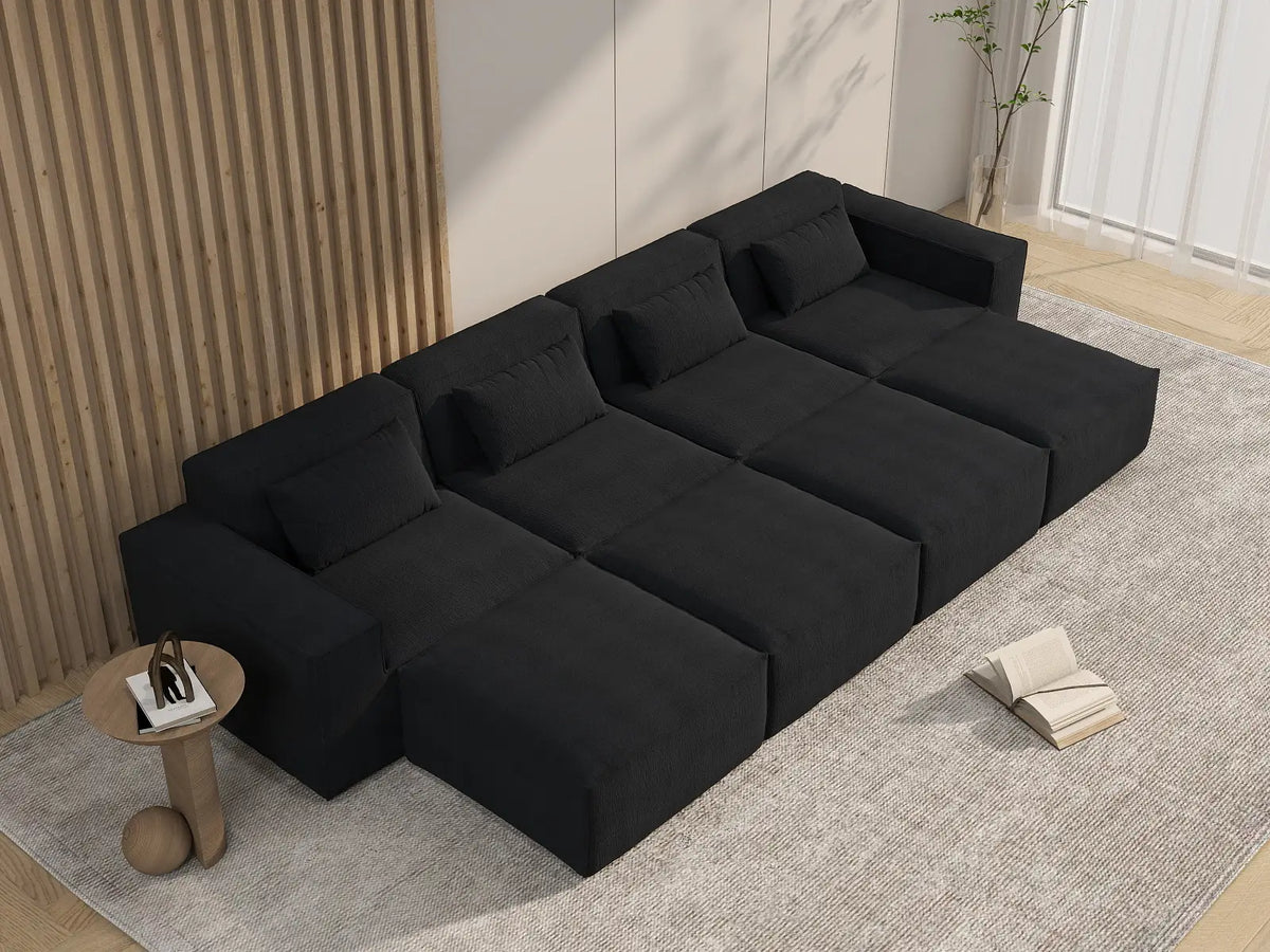 Forma Black 4-Seater Pit Sectionals | 8-Piece (includes 4 ottomans), Cloud Velvet Fabric, Fixed Upholstery