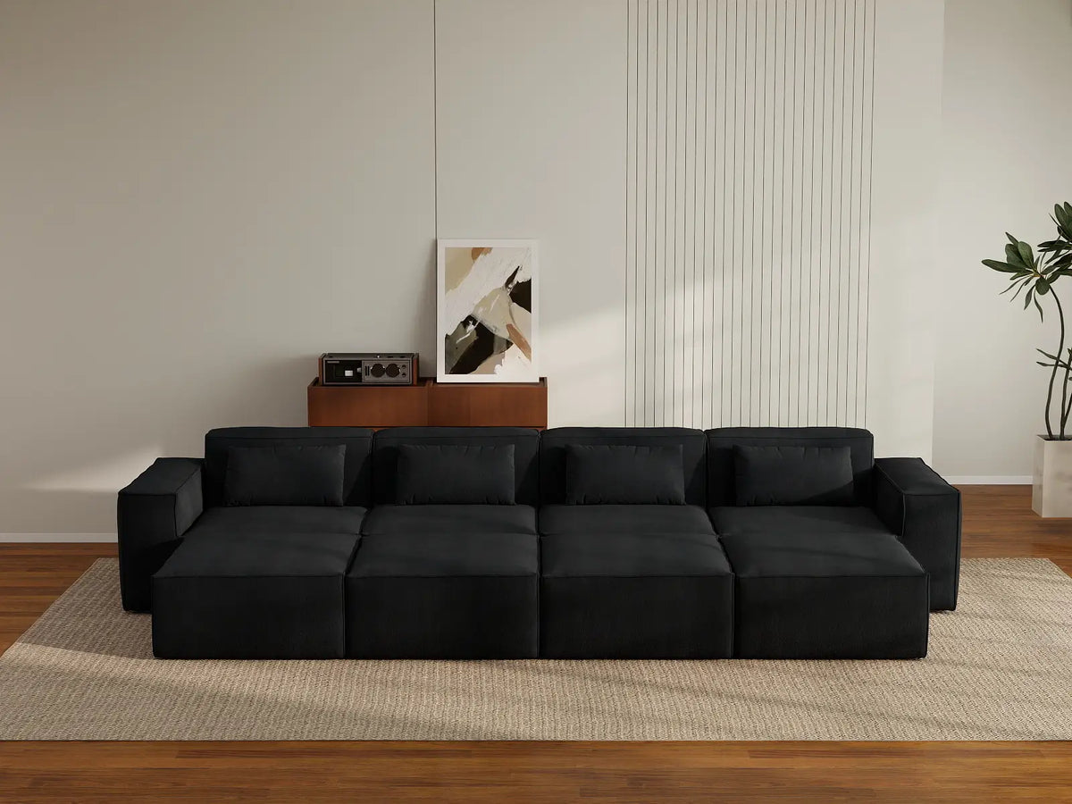 Forma Black 4-Seater Pit Sectionals | 8-Piece (includes 4 ottomans), Cloud Velvet Fabric, Fixed Upholstery
