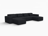 Sofá modular en forma de U Matrix de 4 plazas, color negro | Juego de 6 piezas (incluye 2 otomanas), tapizado en terciopelo Cloud Velvet, diseño espacioso.