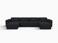 Sofá modular en forma de U Matrix de 4 plazas, color negro | Juego de 6 piezas (incluye 2 otomanas), tapizado en terciopelo Cloud Velvet, diseño espacioso.