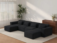 Sofá modular en forma de U Matrix de 4 plazas, color negro | Juego de 6 piezas (incluye 2 otomanas), tapizado en terciopelo Cloud Velvet, diseño espacioso.