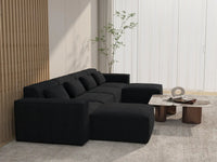 Sofá modular en forma de U Matrix de 4 plazas, color negro | Juego de 6 piezas (incluye 2 otomanas), tapizado en terciopelo Cloud Velvet, diseño espacioso.