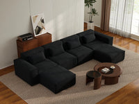 Sofá modular en forma de U Matrix de 4 plazas, color negro | Juego de 6 piezas (incluye 2 otomanas), tapizado en terciopelo Cloud Velvet, diseño espacioso.