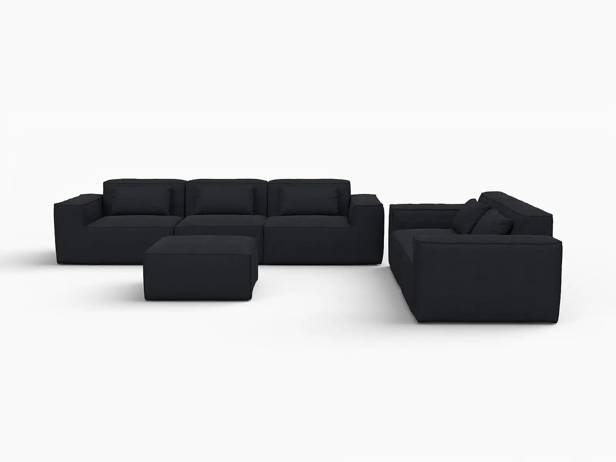 Forma Black 5-Seater Sofa Sets | 6-Piece (includes 1 ottoman), Cloud Velvet Fabric, Fixed Upholstery