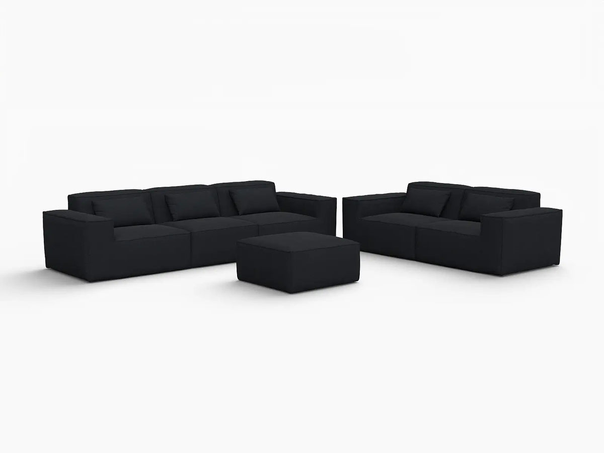 Forma Black 5-Seater Sofa Sets | 6-Piece (includes 1 ottoman), Cloud Velvet Fabric, Fixed Upholstery