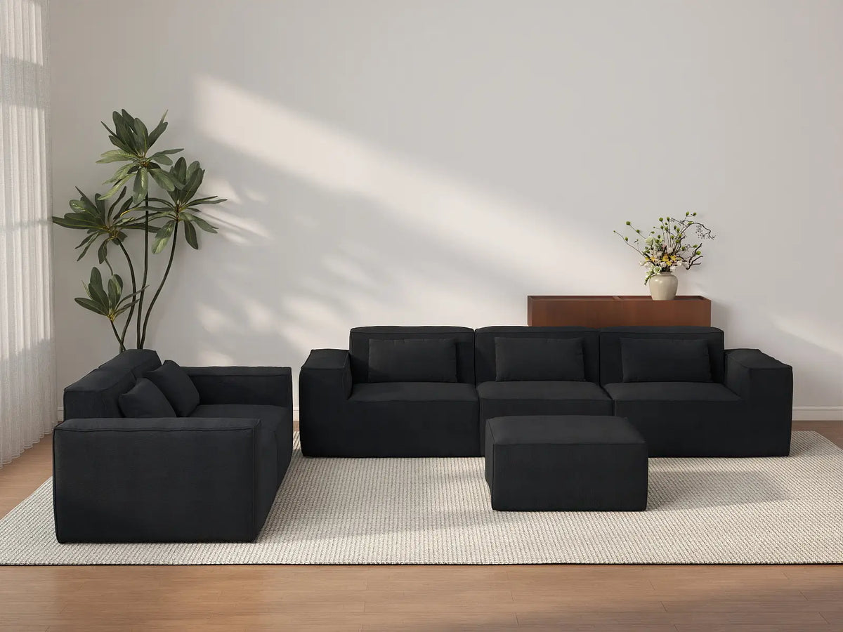 Forma Black 5-Seater Sofa Sets | 6-Piece (includes 1 ottoman), Cloud Velvet Fabric, Fixed Upholstery