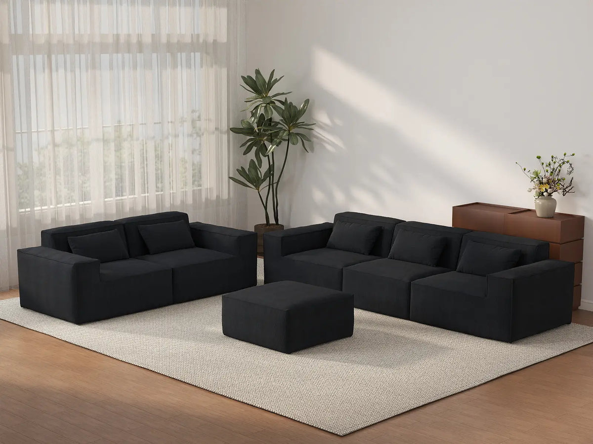 Forma Black 5-Seater Sofa Sets | 6-Piece (includes 1 ottoman), Cloud Velvet Fabric, Fixed Upholstery