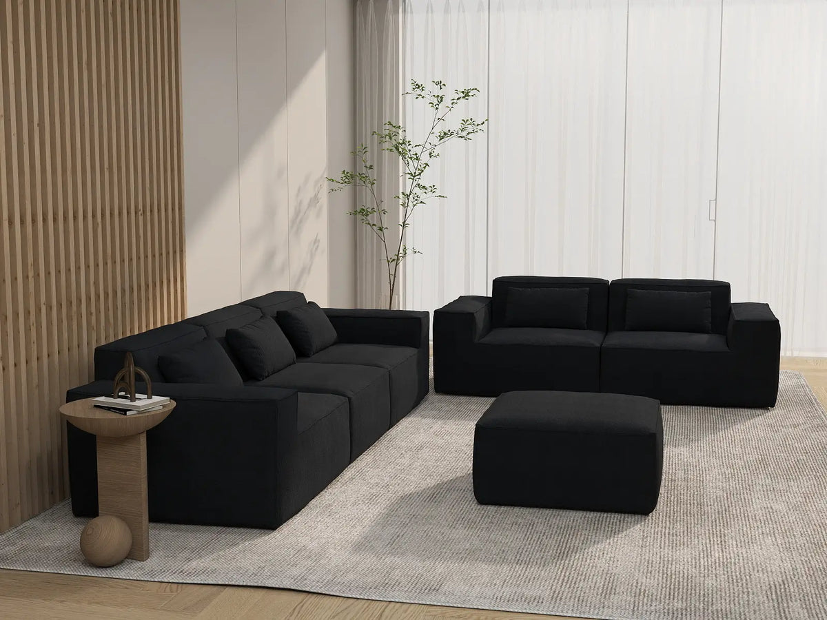 Forma Black 5-Seater Sofa Sets | 6-Piece (includes 1 ottoman), Cloud Velvet Fabric, Fixed Upholstery