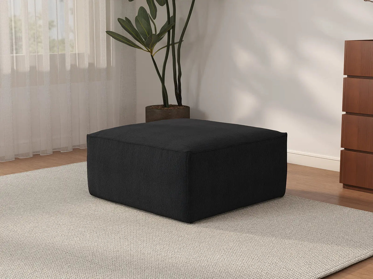 Black Ottoman | 1-Piece, Cloud Velvet Fabric, Fixed Upholstery
