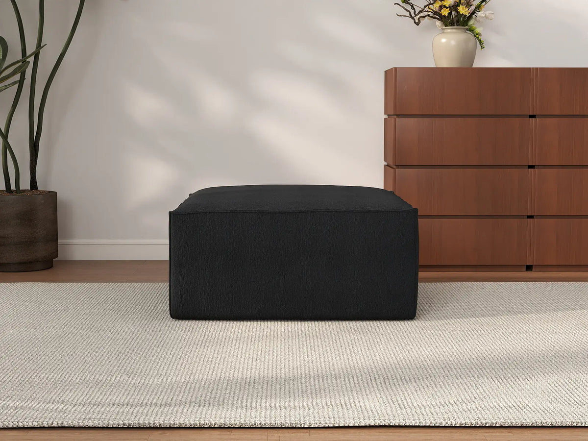 Black Ottoman | 1-Piece, Cloud Velvet Fabric, Fixed Upholstery