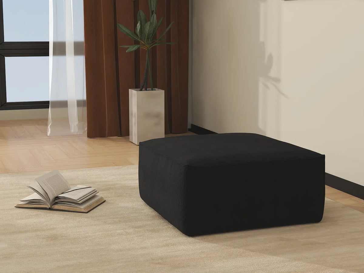 Black Ottoman | 1-Piece, Cloud Velvet Fabric, Fixed Upholstery