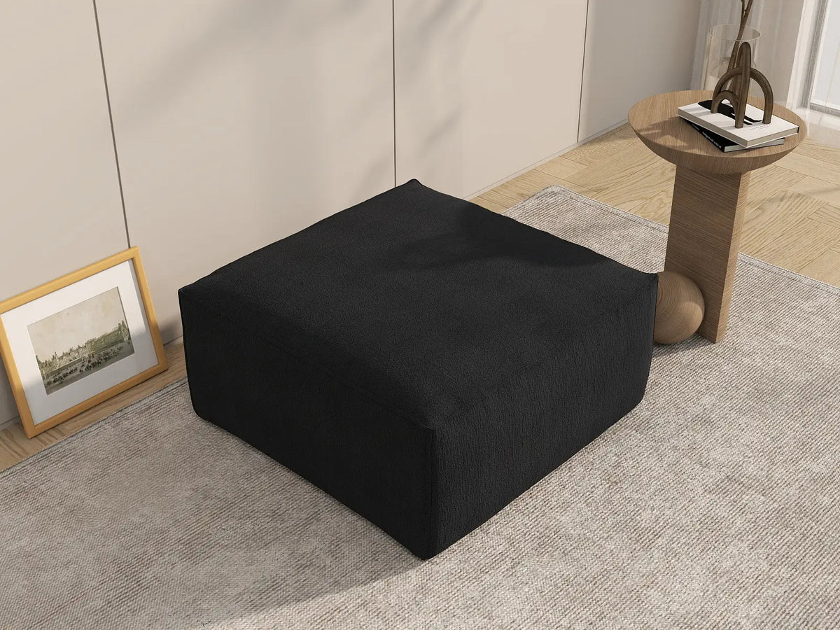 Black Ottoman | 1-Piece, Cloud Velvet Fabric, Fixed Upholstery