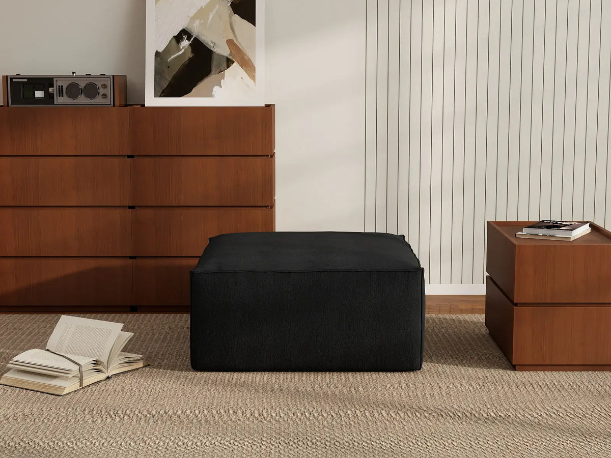 Black Ottoman | 1-Piece, Cloud Velvet Fabric, Fixed Upholstery