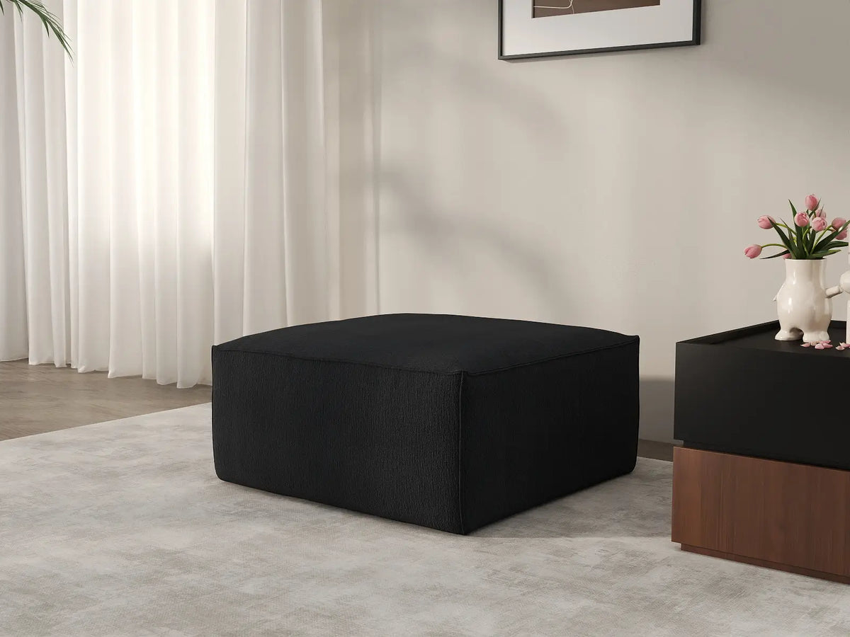 Black Ottoman | 1-Piece, Cloud Velvet Fabric, Fixed Upholstery