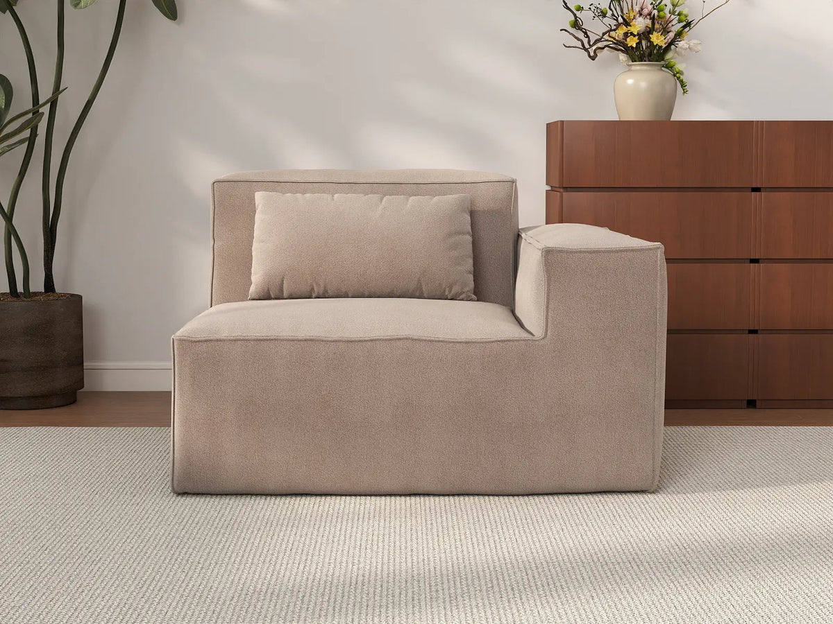 Forma Brown 1-Seater Single Sofa | 1-Piece, Cloud Velvet Fabric, Fixed Upholstery