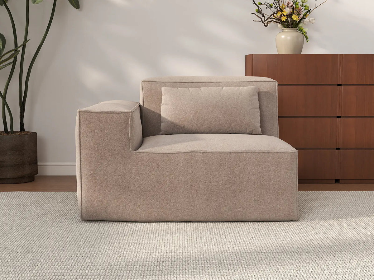 Forma Brown 1-Seater Single Sofa | 1-Piece, Cloud Velvet Fabric, Fixed Upholstery