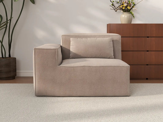 Forma Brown 1-Seater Single Sofa | 1-Piece, Cloud Velvet Fabric, Fixed Upholstery