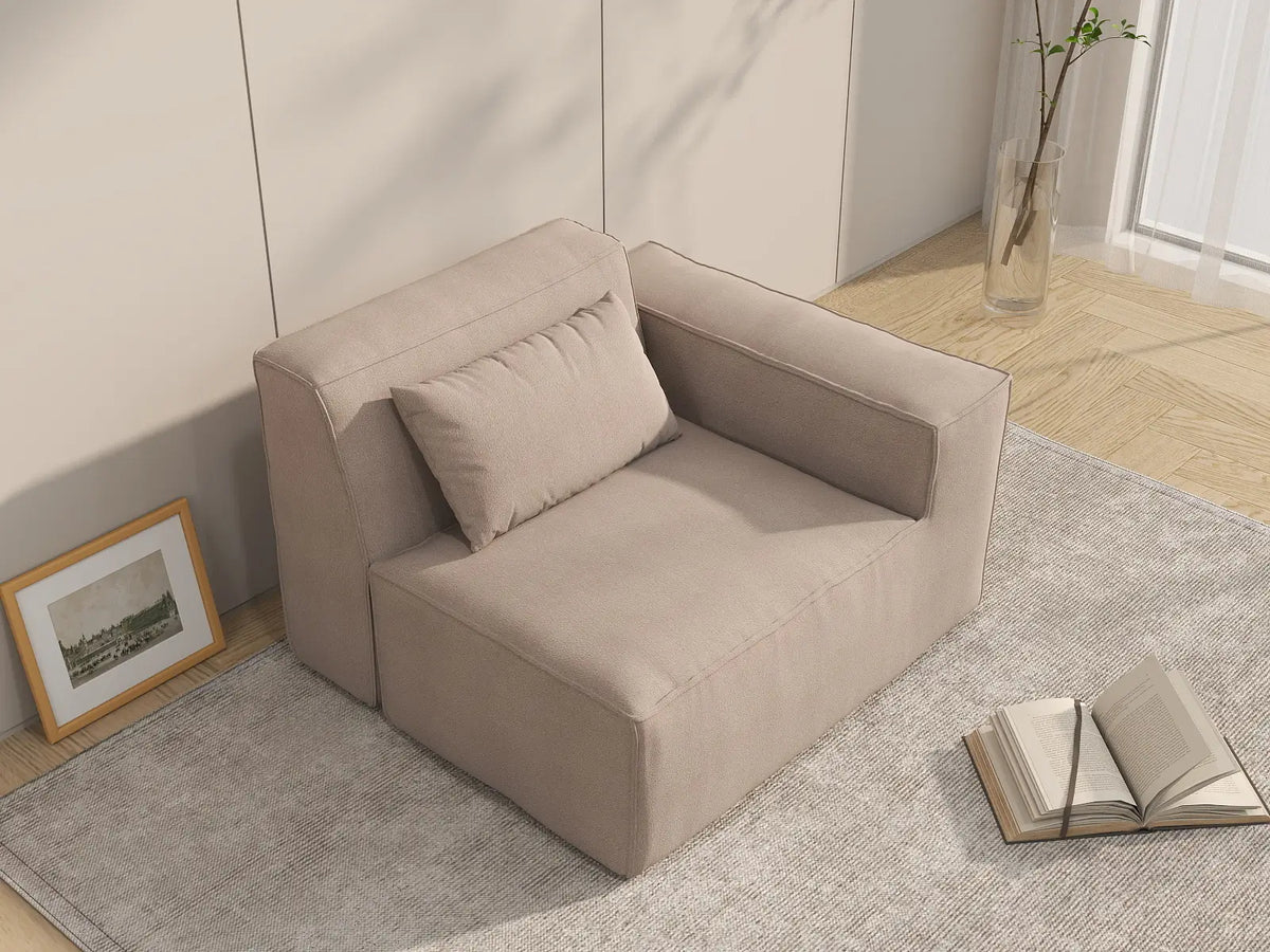 Forma Brown 1-Seater Single Sofa | 1-Piece, Cloud Velvet Fabric, Fixed Upholstery