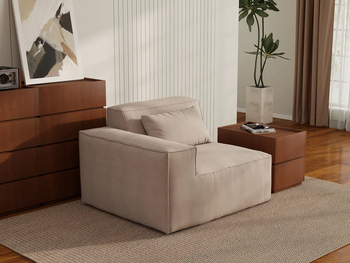 Forma Brown 1-Seater Single Sofa | 1-Piece, Cloud Velvet Fabric, Fixed Upholstery